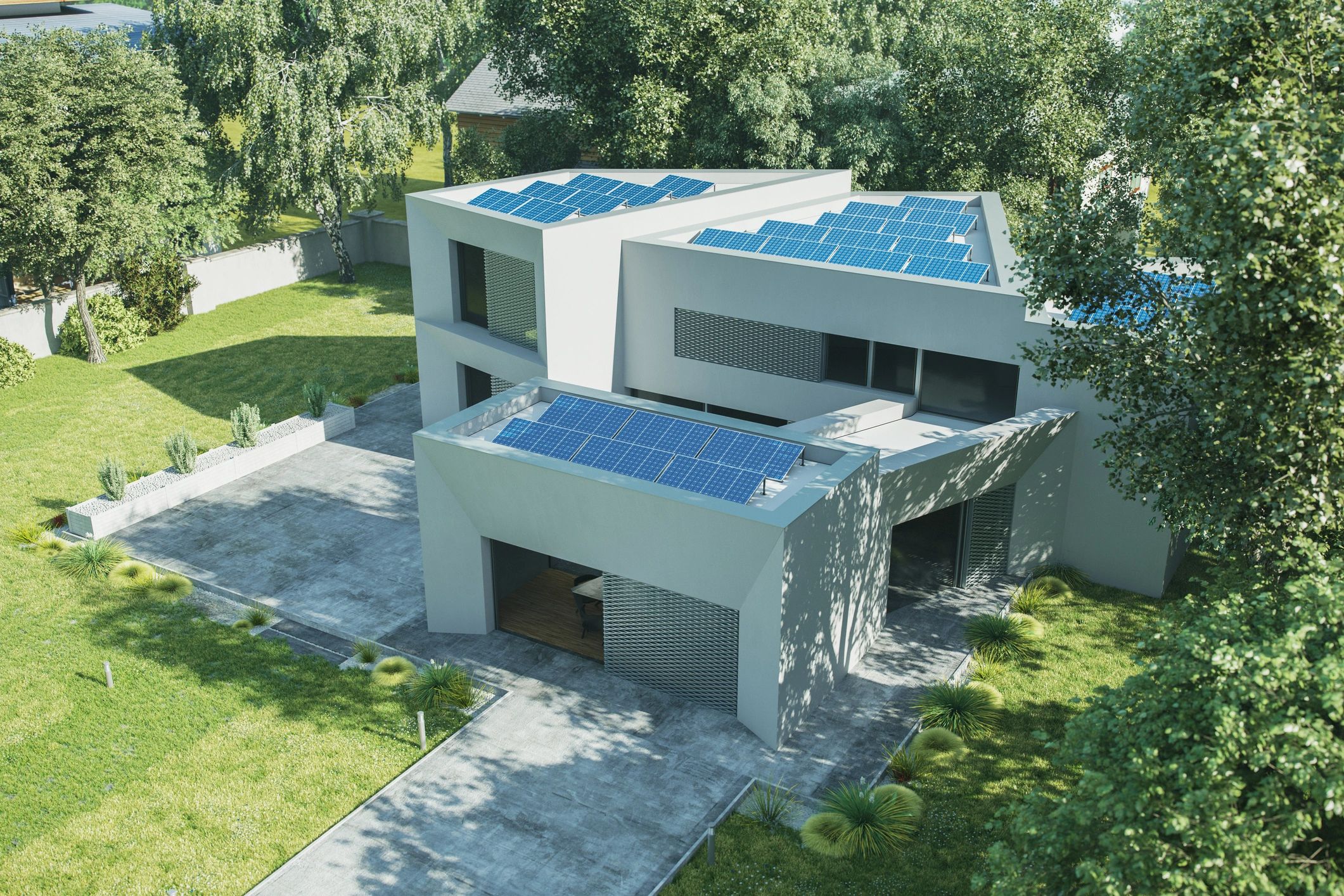 modern solar panels on roof
